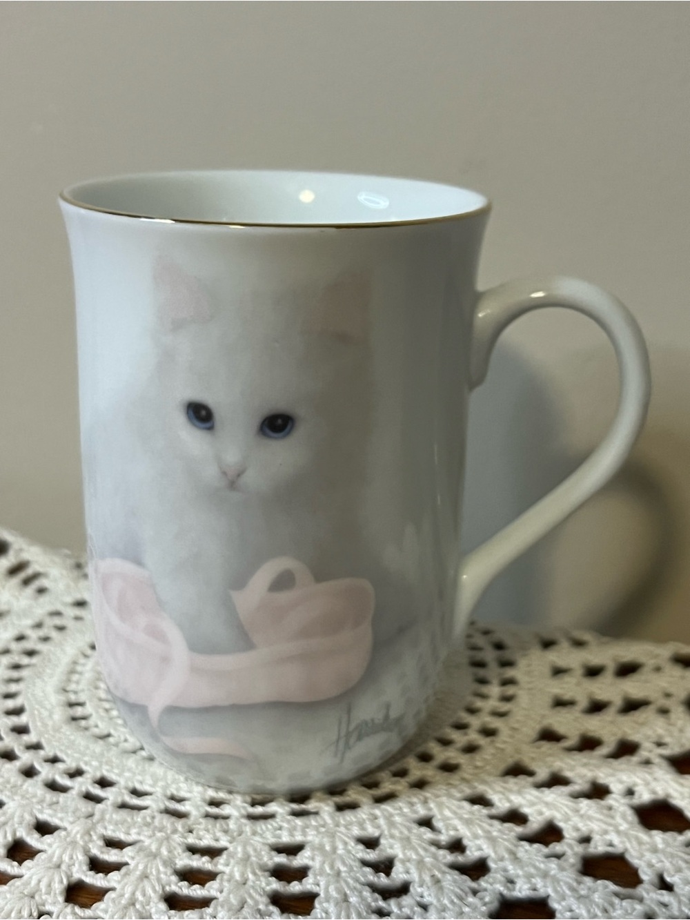 Vintage Otagiri Bob Harrison White Kitten Ballet Slipper Mug Cup Japan 4” Tall